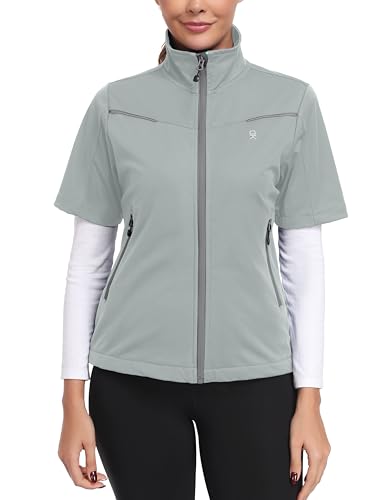 Little Donkey Andy Women's Short Sleeve Golf Jacket Lightweight Water Resistant Quick Dry Running Vest with Zipper Pockets - color: Light Grey, size: X-Small