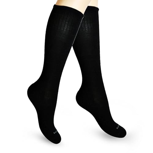 SocksLane Cotton Compression Socks, 15–20 mmHg Graduated Support, Knee-High Medical Compression (Black M/L) - color: Black, size: Medium/Large (1 Pair)