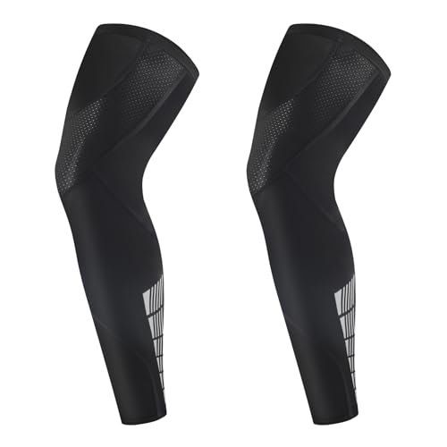 NuCamper Full Leg Compression Sleeve for Men Women 2 Pack Leg Sleeves - color: Black, size: Medium