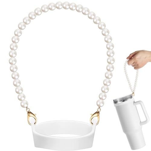 Silifine Silicone Water Bottle Holder Sling with Pearl Strap, White - color: White