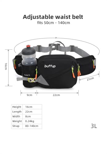 Lightweight Sports Fanny Pack with Bottle Holder,Waist Pack for Hiking,Running,Cycling & Outdoor Adventures (Black) - color: Black