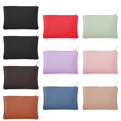10 Pcs Coin Purse Portable PU Leather Coin Purse Pouch Mini Card Holder Wallet with Zipper Small Change Bag for Women Men Credit Card Folded Bills ID Key Headset Lipstick - color: Colorful