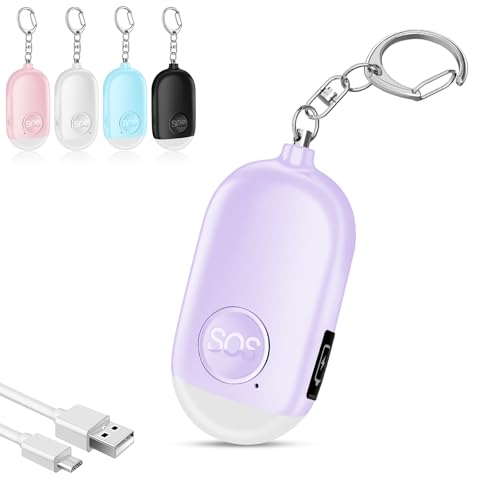 Hion Personal Safety Alarm for Women, Rechargeable 130dB Self Defense Alarm Keychain with LED Flashlight, Emergency Safe Sound Security for Children Elderly College Girls Men, Purple - color: Purple