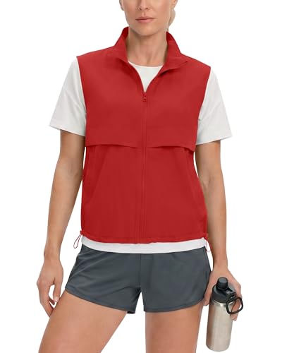 Locachy Women's Lightweight Running Vest Stand Collar Zip Up Summer Waistcoat Sleeveless Jacket for Golf Hiking Travel - color: Red, size: Medium