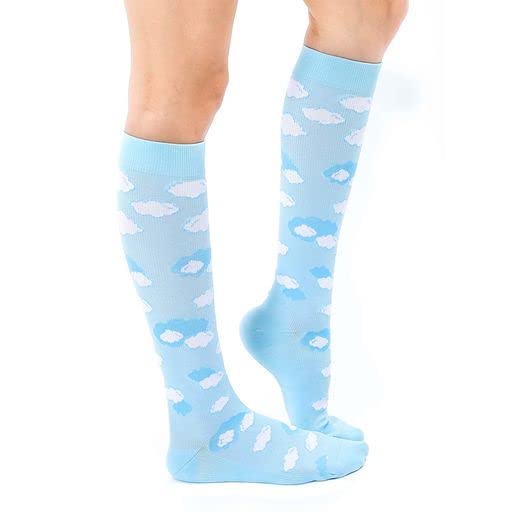 Living Royal Compression Socks - Graduated Compression 15-20mmHg, Padded Cushion Bottom Fun Socks, Moisture-Wicking - color: Clouds