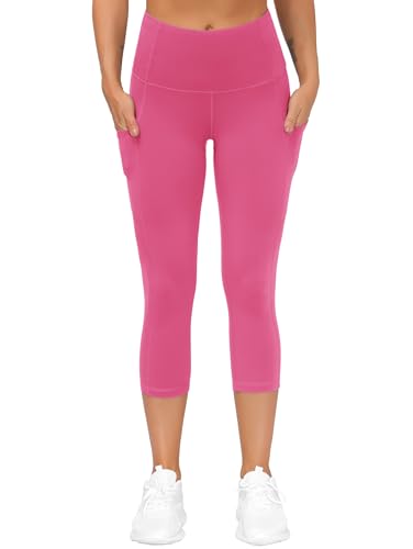THE GYM PEOPLE Women's Thick High Waist Capris Yoga Pants Workout Leggings - color: Bright Pink, size: Large