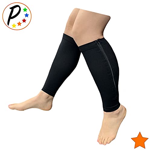 Presadee Calf Zipper 15-20 mmHg Compression Leg Circulation Fatigue Shin Sleeve (Black, S/M) - color: Black, size: Small/Medium (Pack of 1)