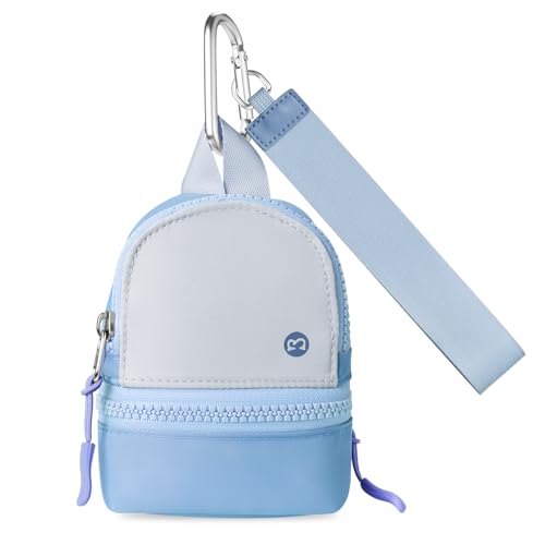Babysun Mini Backpack Keychain Wristlet Pouch Small Change Coin Purse Cute Zipper Wallet With 3 RFID Card Slots For Women/Men Airpods Cosmetics - color: Grey Blue