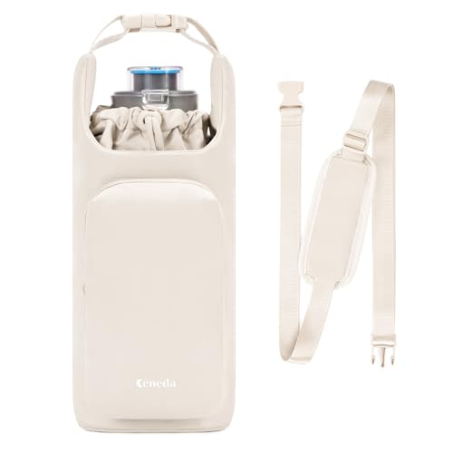 Ceneda Water Bottle Carrier Bag with Phone Pocket 32oz 40oz Tumbler Insulated Water Bottle Holder with Adjustable Shoulder Strap Carrier Sling Bag (Beige) - color: Beige