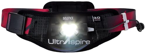 Ultraspire Lumen Collection Waist Light Belt | Aircraft Grade Aluminum Lightweight & IPX7 Waterproof Rating - 800 Solstice, Black/Red