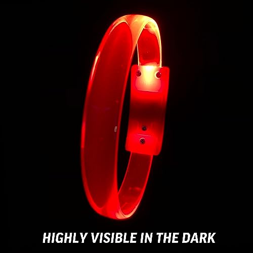 4 Magic Band Pack | Glow in The Dark | Flashing Light up for Concerts | Running Lights for Runners | Glow in The Dark Bracelets | Led Bracelet - color: Red