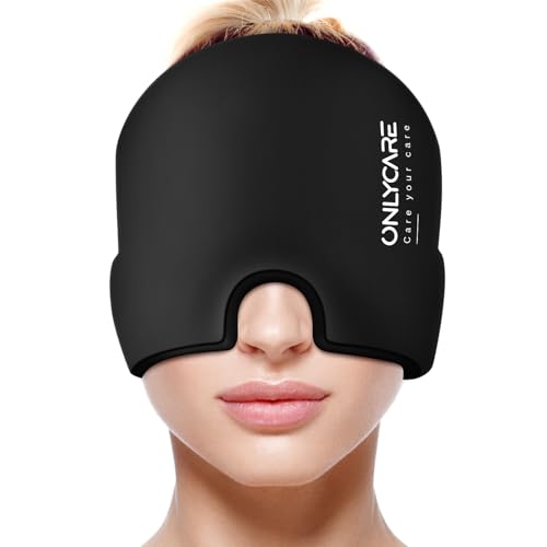 ONLYCARE Migraine Relief Cap, Soothing Headache Hat, Upgraded Odorless Gel Ice Head Wrap, Hot and Cold Therapy, Headache Ice Pack for Tension and Stress(Slight-Pink) - color: Light Black