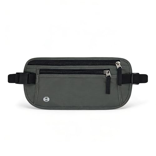 FuninCrea Waterproof Hidden Money Belt for Travel, Anti-Theft Belt Bag with RFID Blocking Function Adjustable Slim Waist Bag with 2 Zipper Pockets & 1 Back Pocket for Travel Running (B, Deep Grey) - color: B, Deep Grey