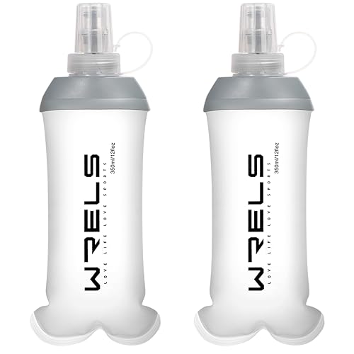 WRELS Running Water Bottle,250ml/350ml/500ml TPU Soft Flask,Collapsible Water Bottles for Hydration Vests and Running Belts Backpack, Soft Water Bottles For Hiking Cycling Climbing - color: White-350ml*2