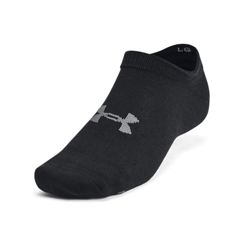Under Armour Unisex Adult Essential No Show Socks (6-Pairs) - color: (001) Black / Black / Castlerock, size: Large