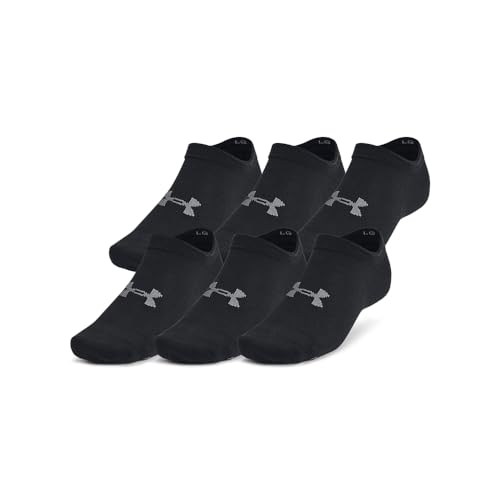 Under Armour Unisex Adult Essential No Show Socks (6-Pairs) - color: (001) Black / Black / Castlerock, size: X-Large