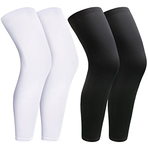 2Pairs Leg Sleeves,Full Leg Compression Sleeve,Compression Long Knee Sleeve,Sports Compression UV Long Leg Sleeves with Anti-slip Silicone Strips for Men Women Running Basketball Football(White&Black) - size: XX-Large