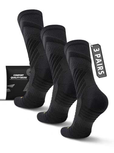 Compression Crew Socks for Men, White Running Socks,15-20 mmHg,3 Pairs - color: 3 Black, size: Large
