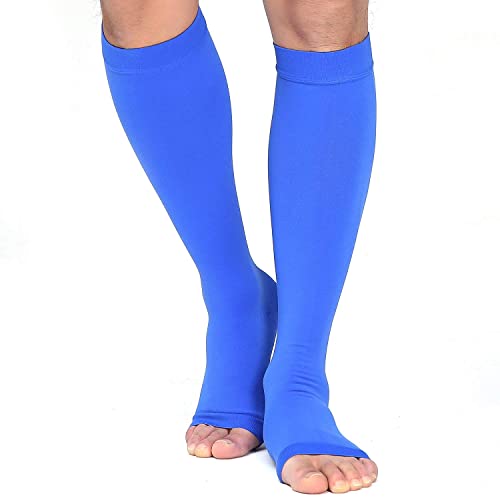 TOFLY Compression Socks For Women & Men Open Toe Knee High 20-30mmHg - color: 20-30mmhg Open-toe Blue, size: Medium