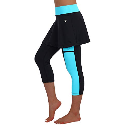 ANIVIVO Women Skirted Leggings Tennis Yoga Legging with Skirt - color: Black Sky Blue, size: XX-Large