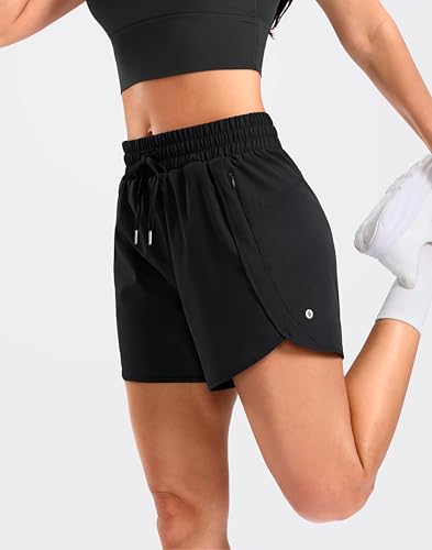 SANTINY Women's 3.5''/5''/7'' Athletic Gym Running Shorts Zipper Pockets - color: Black, size: Medium