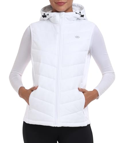 MoFiz Womens Puffer Vest Hooded Lightweight Sleeveless Down Jacket - color: White, size: Small