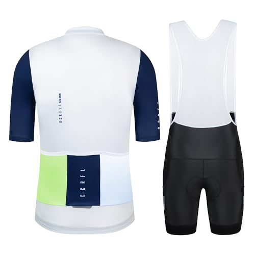 Men's Cycling Jersey Set Cycling Kit Bicycle Jersey Rear Zipper Pocket Bike Bib Shorts with Pockets Race Fit High Density Pad - color: White Set, size: 3X-Large