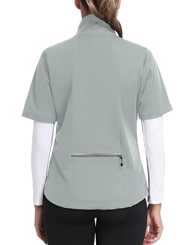 Little Donkey Andy Women's Short Sleeve Golf Jacket Lightweight Water Resistant Quick Dry Running Vest with Zipper Pockets - color: Light Grey, size: X-Small