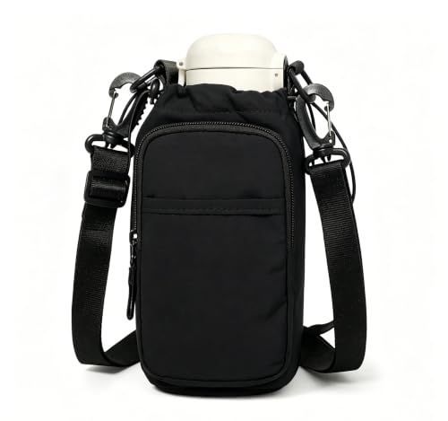 Bokelai Water Bottle Holder Bag with Strap Lightweight Crossbody Carrier Sling Bag for Hiking Camping Travelling Water Bottle Sleeve Gym Accessories - color: Black