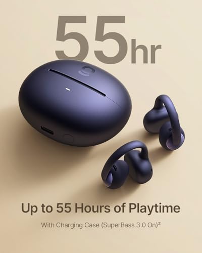 Baseus Bowie MC2 Open Ear Clip On Earbuds, CloudComfort 2.0 Wrap-Around Design, LDAC Hi-Res Audio, Bluetooth 6.0, 55H Playtime, 4-Mic AI Clear Call, IP67 Waterproof for Running Gym Workouts - color: Blue