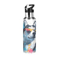 OTVEE Sunglasses Husky Dog Water Bottle Sports Water Bottle Insulated Stainless Steel Hot Cold Water Mug with Straw Lid & Handle for Sports Gym 20 oz - color: Sunglasses Husky Dog