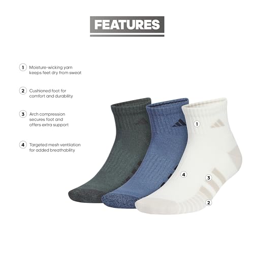 adidas Cushioned 3.0 3-Pack Quarter Socks - color: Off White/Preloved Ink Blue/Legend Ivy Green/3/Color