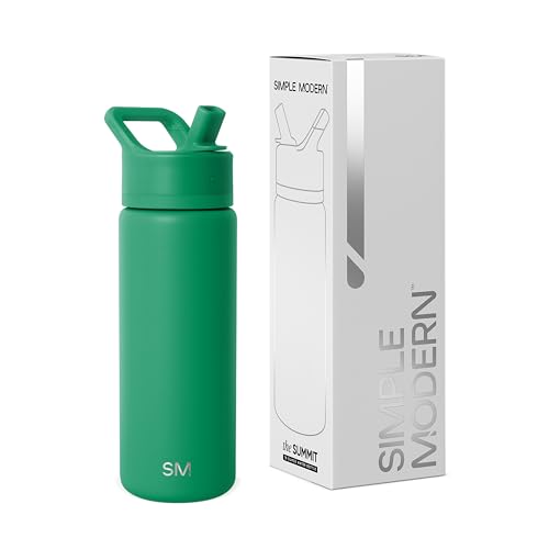 Simple Modern Kids Water Bottle with Straw Lid | Vacuum Insulated Stainless Steel Metal | Reusable Leak Proof BPA-Free Thermos for School | Summit Collection | 18oz, Kelly Green - color: Kelly Green (Pack of 1), style: 18oz