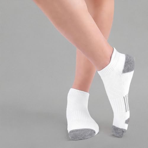Felicigeely Athletic Running Ankle Socks Cushioned Low Cut Men Women 6 Pack - color: White+grey Stripe, size: 12-14