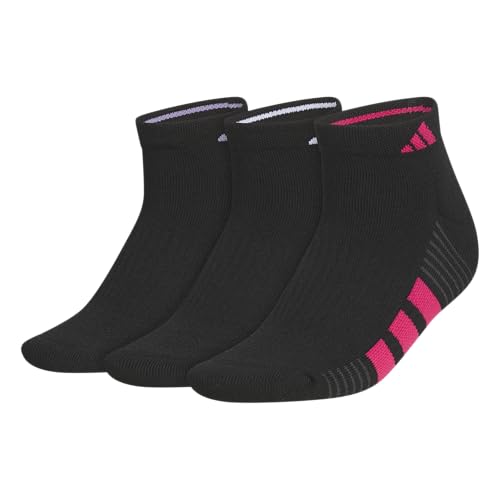 adidas Women's Cushioned Socks 3 Pairs - color: Black/Magic Lilac Purple/Power Pink/4.0/Low Cut, size: Medium, style: Low Cut