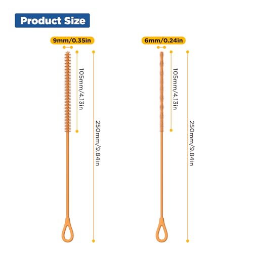 YOTIME Silicone Straw Cleaner Brush, 2Pcs Reusable Straw Brush, Orange - color: Orange
