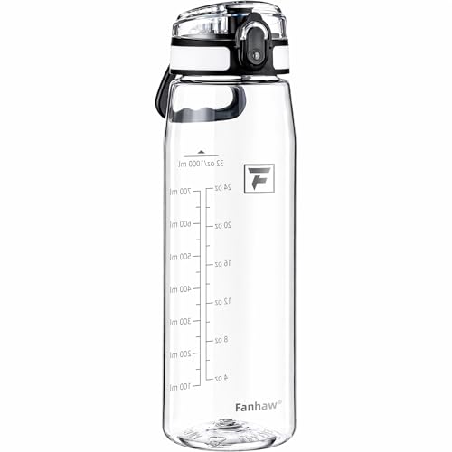 Fanhaw 32 oz Clear Plastic Water Bottle, Chug Lid, Clear & White - color: Clear&White