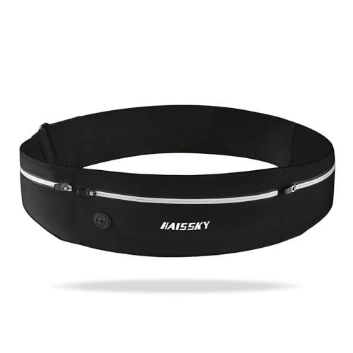Slim Running Belt Fanny Pack for Men Women, Running Phone Holder, Waist Pack Runners Bag Money Belt with 3 Separate Zipper Pouch to Store Your Phone Key Money Safe, Waist Bag-Black - color: Dark