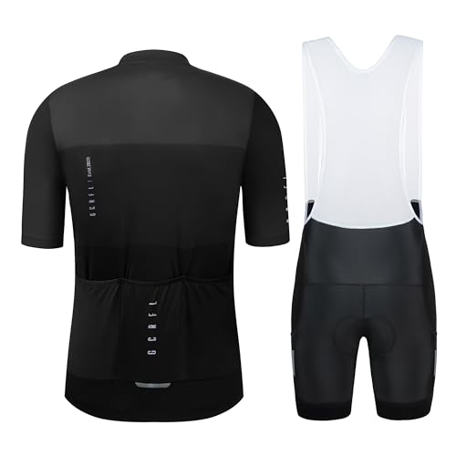 Men's Cycling Jersey Set Cycling Kit Bicycle Jersey Rear Zipper Pocket Bike Bib Shorts with Pockets Race Fit High Density Pad - color: Black 1 Set, size: Large
