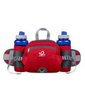 WATERFLY Fanny Pack Waist Bag: Fannie Pack 2 Water Bottle Holders Lumbar Belt Hiking Walking Running Jogging Camping Large Woman Man (Bottle Not Included) - color: Red