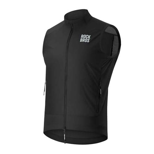 ROCKBROS Men's Cycling Vest Sleeveless Windproof Two-way Zipper Road Bike - color: Black, size: XX-Large