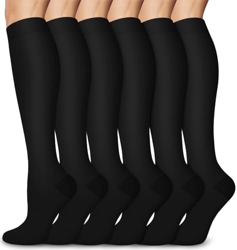 Aoliks 6 Pairs Compression Socks for Women & Nurses, Flying Knee High Socks - color: 020 A7-black, size: Small-Medium