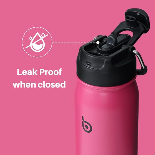 BOTTLE BOTTLE 16 oz sports water bottle stainless steel insulated kids water bottle with straw and pills holder for gifts and school (viva magenta) - color: viva magenta