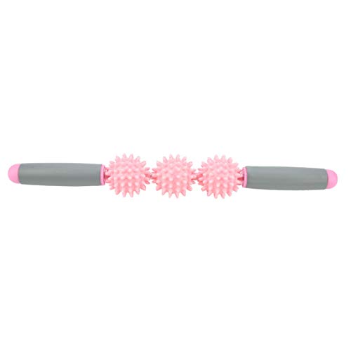 Muscle Roller Stick, Portable Yoga Massage Stick with 3 Spiky Balls for Deep Tissue Relief, Myofascial Release Massager for Legs Arms Back Shoulders Neck Pain Relief (Pink) - color: Pink