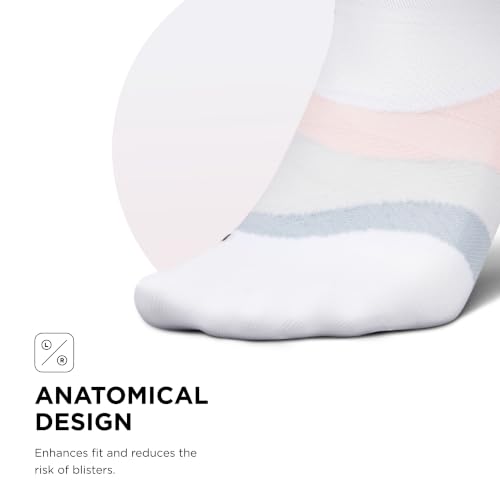 Feetures Elite Ultra Light No Show Tab Ankle Socks - Sport Sock with Targeted Compression - color: White Rose (1 Pair), size: Large