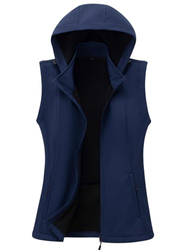 KVE Women's Windproof Waterproof Lightweight Softshell Vest - color: Navy, size: Medium