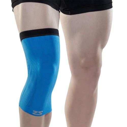 Zensah Compression Knee Sleeve - Knee Brace to Relieve Knee Pain and Treat Runners Knee for Men and Women - color: Blue, size: Large
