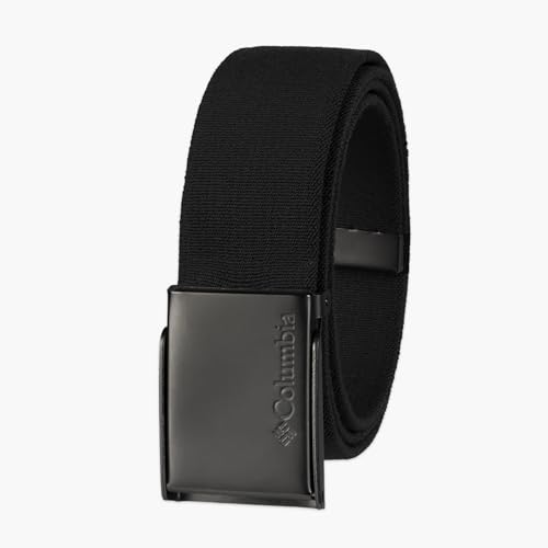 Columbia Men's Military Plaque Buckle Fabric Belt- One Size 42" Length - Everyday and Outdoor Wear - color: Black Stretch Strap