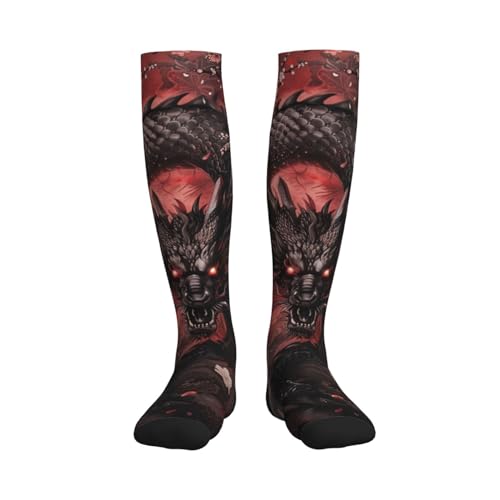 Compression Socks Women And Men For Nurses Travel Pregnancy Recovery Running Athletic - color: Black Dragon Head Red Eyes Tattoo