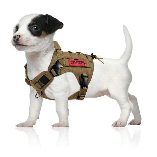 OneTigris Tactical Dog Harness with Handle No-Pull Adjustable for Small Dog - color: Brown, size: X-Small